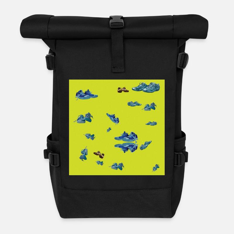 Blaue Sneaker Muster gelbgrüner Hintergrund - Rolltop Rucksack - Schwarz