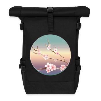 delicate cherry blossoms on a branch in spring - Roll Top Backpack - black - Front