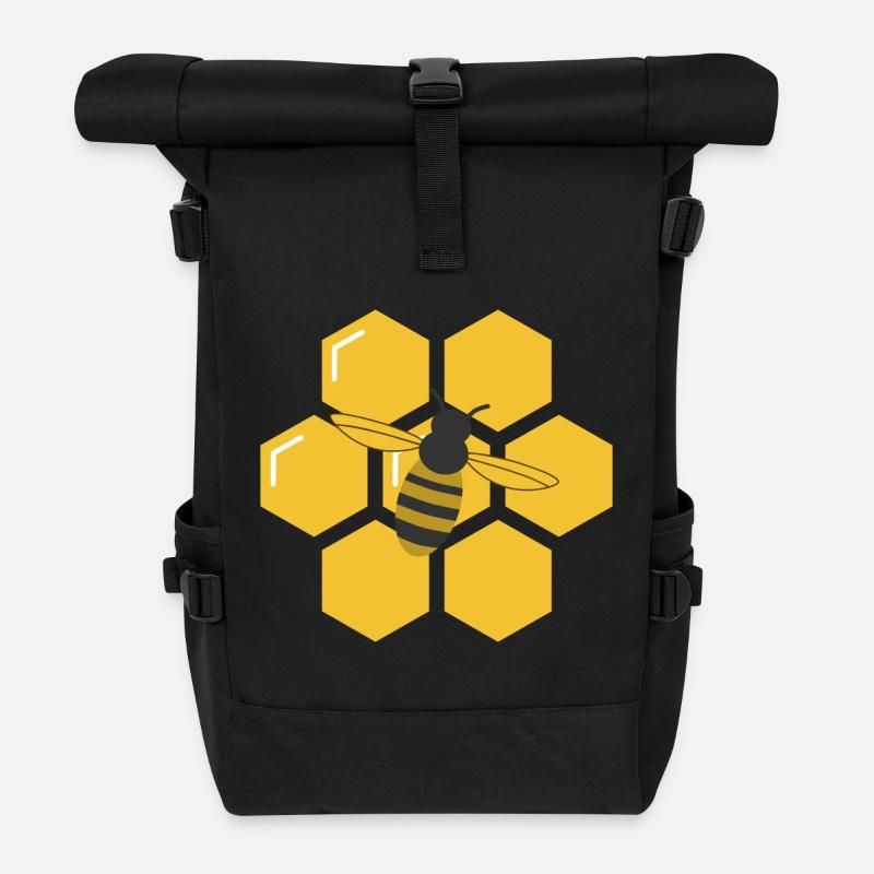 Biene und Waben - Rolltop Rucksack - Schwarz