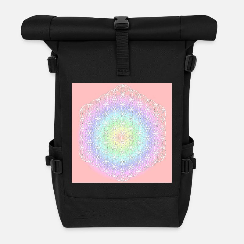 Blume des Lebens weiß - 5. Dimension - Rolltop Rucksack - Schwarz
