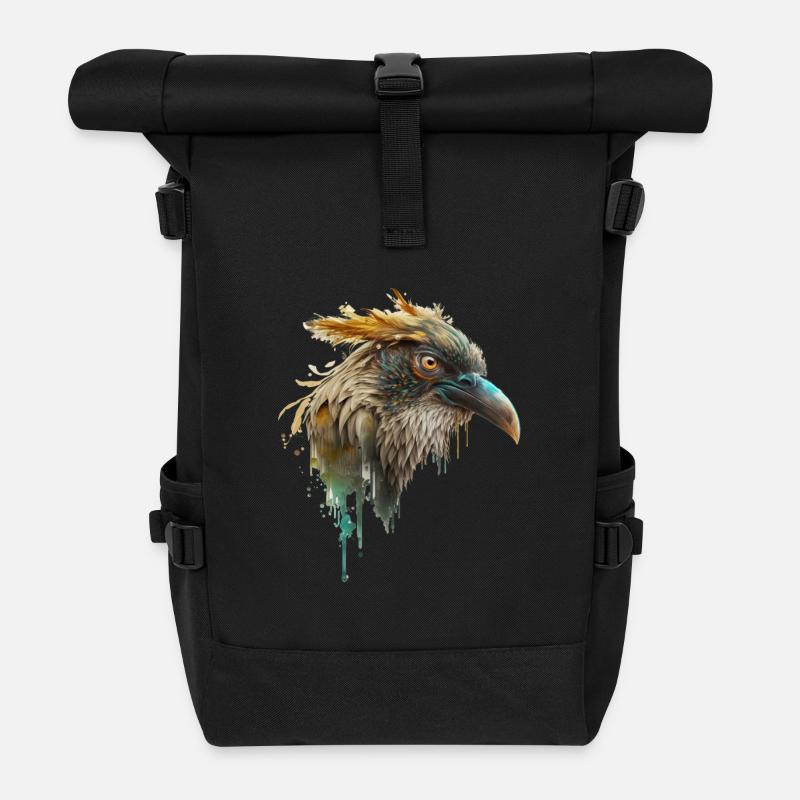 Beautiful Raven Head, Raven Design, Beautiful Bird - Roll Top Backpack - black