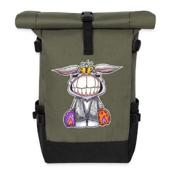 Grinse Esel - ein Lächeln sagt mehr als 1000 Worte - Rolltop Rucksack - Olive/Schwarz - Vorne