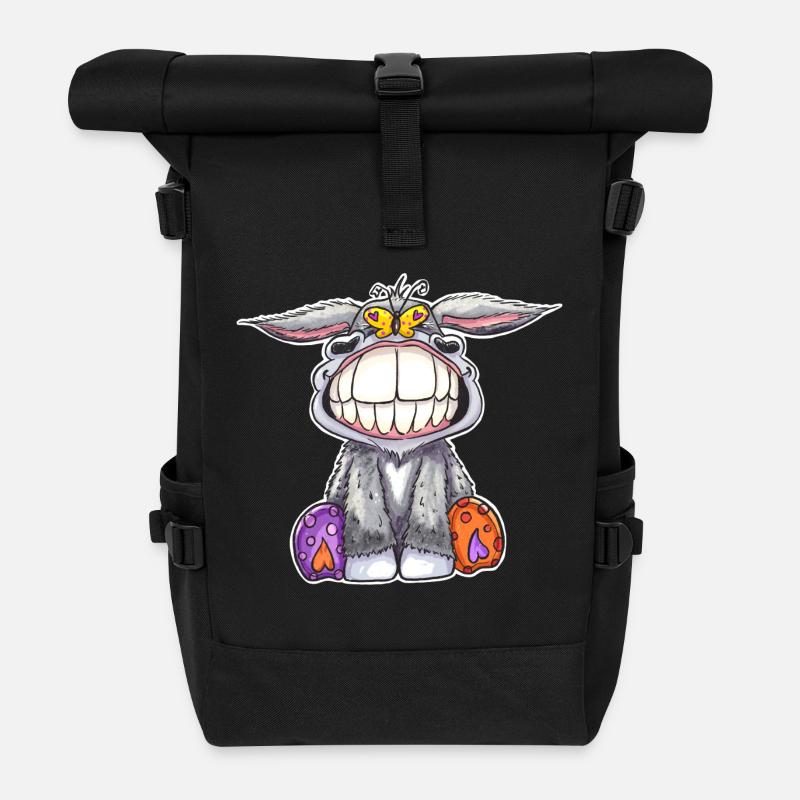 Grin donkey - a smile says more than 1000 words - Roll Top Backpack - black