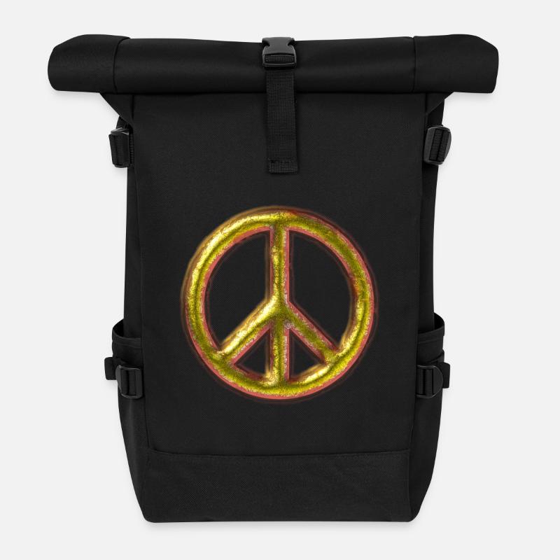 Messing Peace-Zeichen - Rolltop Rucksack - Schwarz