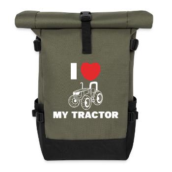 I Love Tractor Commercial Vehicle Heart Statement Field - Roll Top Backpack - olive/black - Front