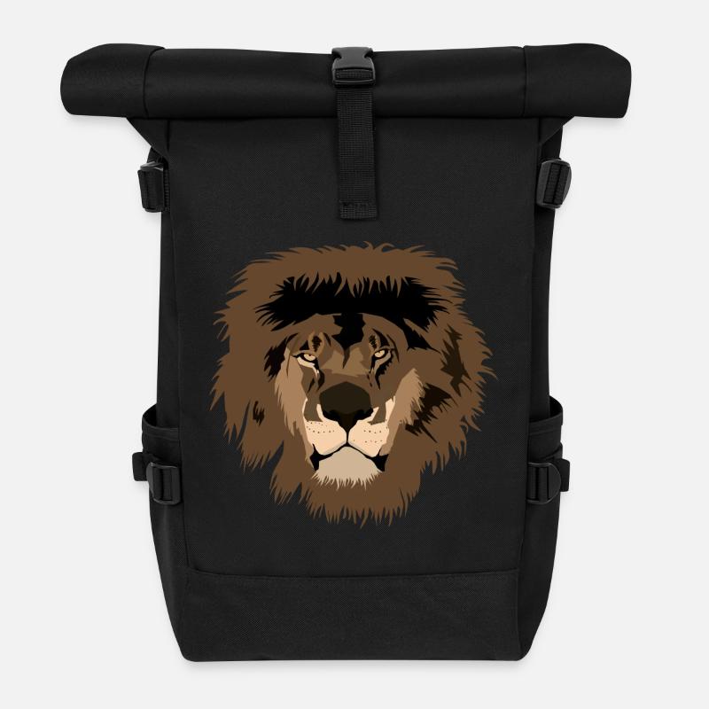 Löwenkopf-Illustration mit wilder Mähne - Rolltop Rucksack - Schwarz