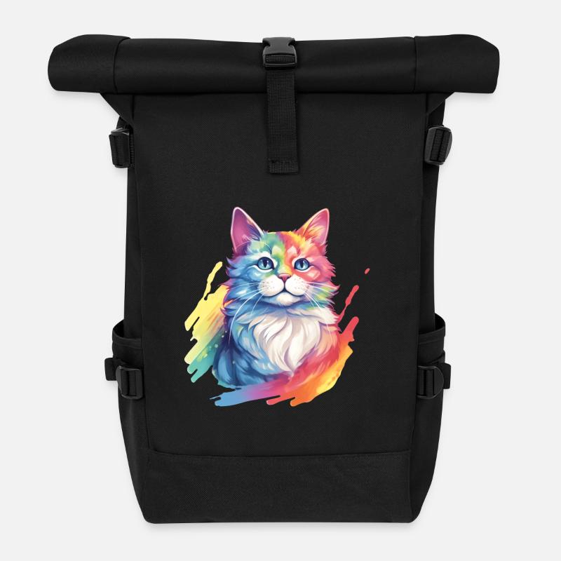 Chat arc-en-ciel – Chat arc-en-ciel pittoresque - Sac à dos roll top - noir