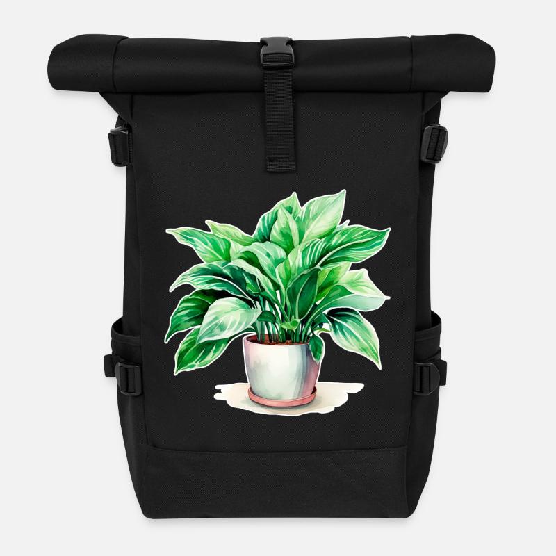 Zimmerpflanze Wasserfarben - Rolltop Rucksack - Schwarz