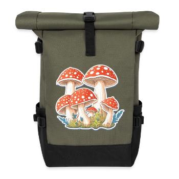Toadstools, mushrooms - Roll Top Backpack - olive/black - Front