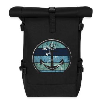 Vintage Anchor Maritime Design - Rolltop Rucksack - Schwarz - Vorne