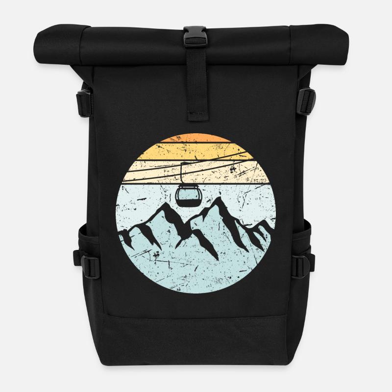 Gondel Bahn Berge Ski Urlaub Seilbahn Lift Liebe - Rolltop Rucksack - Schwarz