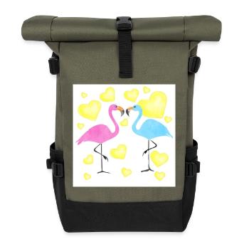 Verliebte Flamingos - Rolltop Rucksack - Olive/Schwarz - Vorne