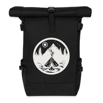 Camping, landscape with mountains, trees as stickers - Roll Top Backpack - black - Front