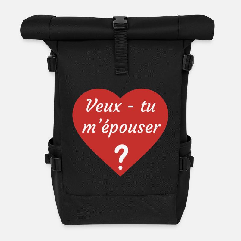 Proposition mariage veux tu m'épouser cœur rouge - Sac à dos roll top - noir