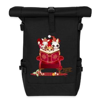 Tiere lesen ein Buch im Ohrensessel zu Weihnachten - Rolltop Rucksack - Schwarz - Vorne