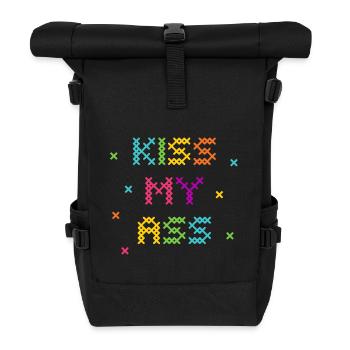 Rainbow Cross Stitch Word Art Design - Roll Top Backpack - black - Front