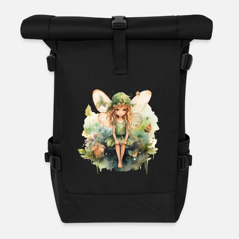 Kleine Aquarellfee - Rolltop Rucksack - Schwarz