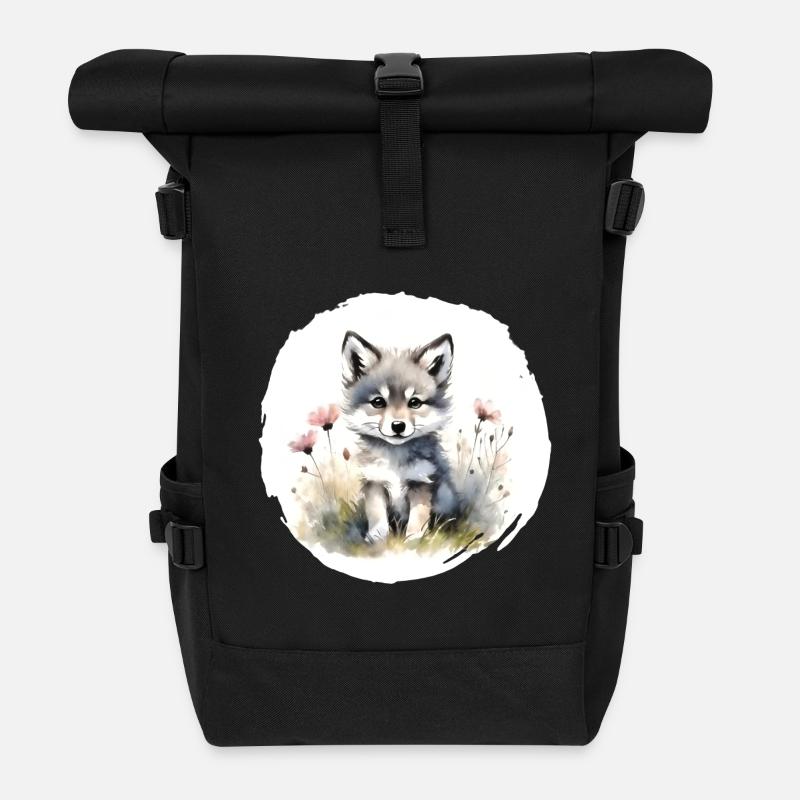 Wölfchen Aquarell - Rolltop Rucksack - Schwarz
