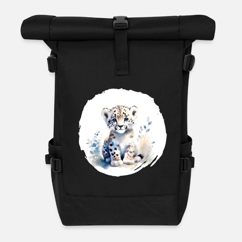 Schneeleopard Aquarell - Rolltop Rucksack - Schwarz