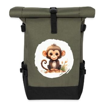 Aquarelle de singe - Sac à dos roll top - olive/noir - Devant