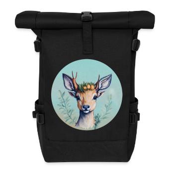 Cute Deer with Flower Crown - Roll Top Backpack - black - Front