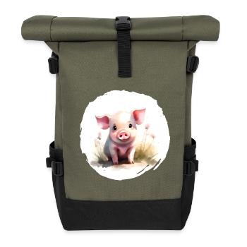 Piglet Watercolor - Roll Top Backpack - olive/black - Front