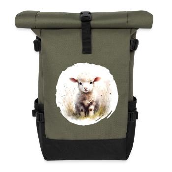Lamb Watercolor - Roll Top Backpack - olive/black - Front