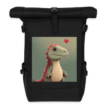 Liebes-Dino mit Herzballon - Rolltop Rucksack - Schwarz - Vorne
