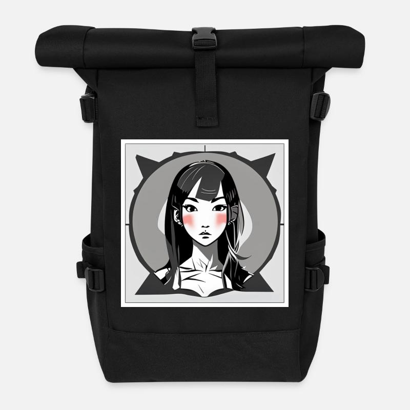 Blushing Manga Girl - Roll Top Backpack - black