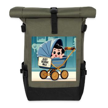 Gerade geborener Junge - Rolltop Rucksack - Olive/Schwarz - Vorne