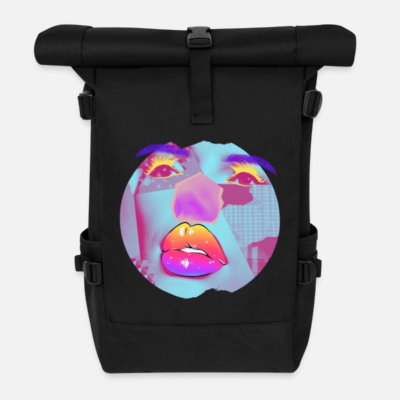 Pop Art bright collage - Roll Top Backpack - black