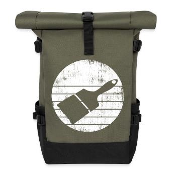 Painter Brush Drawing - Roll Top Backpack - olive/black - Front