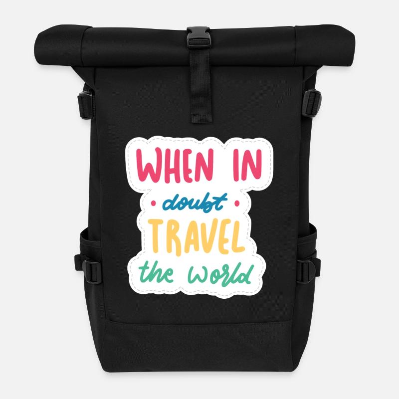 When in doubt travel the world - Roll Top Backpack - black