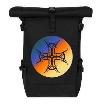 Roundel Tribal Cross Colorful Gradient T-Shirt - Roll Top Backpack - black - Front