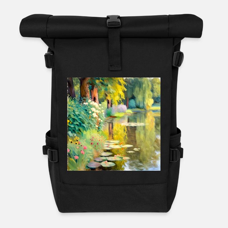 Impressionist Landscape - Roll Top Backpack - black