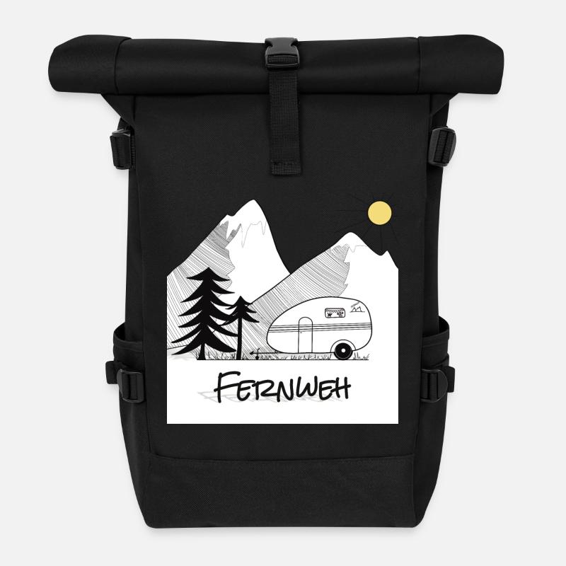 Wanderlust - with the caravan in the mountains - Roll Top Backpack - black
