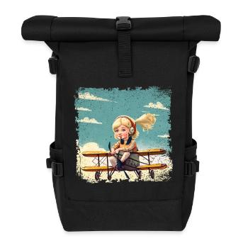 Mädchen sitzt auf einem Doppeldecker | Fantasy - Rolltop Rucksack - Schwarz - Vorne