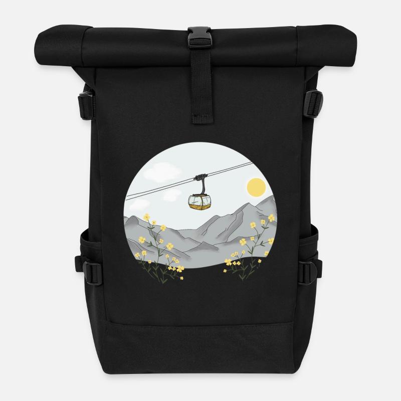 Gondelfahrt auf den Berg - Seilbahn - Rolltop Rucksack - Schwarz