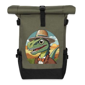 lustiger Dino mit hut im comic Style - Rolltop Rucksack - Olive/Schwarz - Vorne