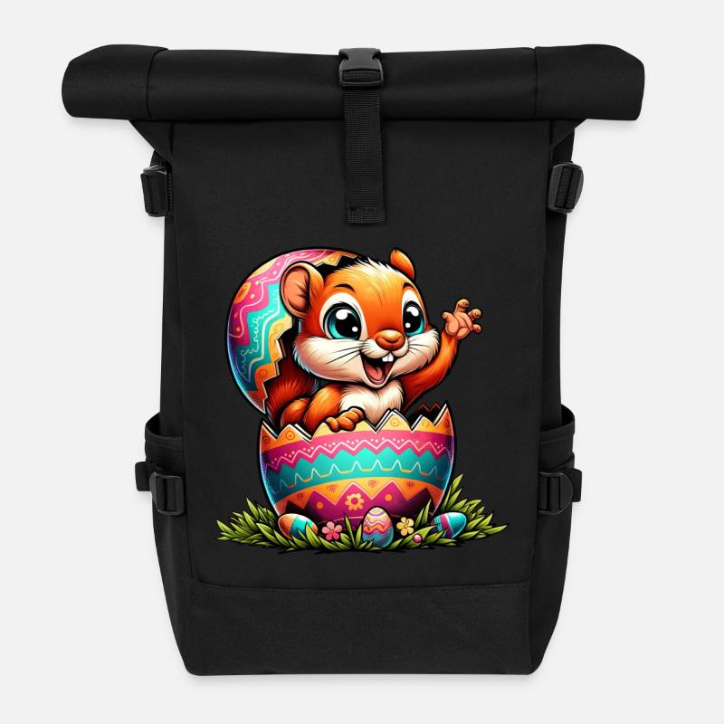 Oster-Eichhörnchen mit Osterei: Entzückendes - Rolltop Rucksack - Schwarz