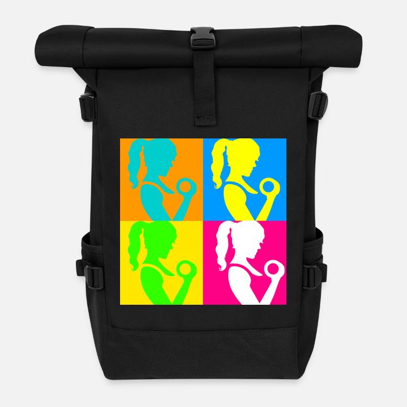 Popart Sportliche Damen - Rolltop Rucksack - Schwarz
