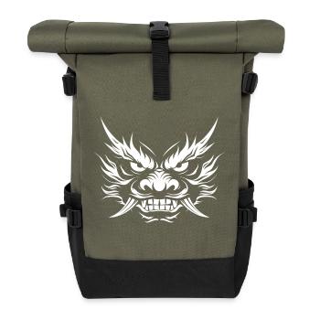 Oni, japanischer Dämon - Rolltop Rucksack - Olive/Schwarz - Vorne