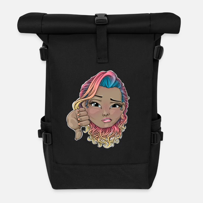 Mehrfarbiges Haar mit Missbilligungsgeste - Rolltop Rucksack - Schwarz