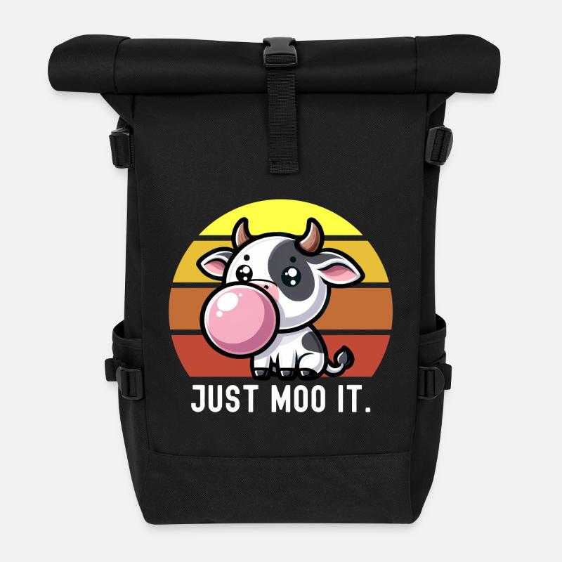 Süße Kuh Kaugummi Spruch "Just Moo It." Kawaii - Rolltop Rucksack - Schwarz