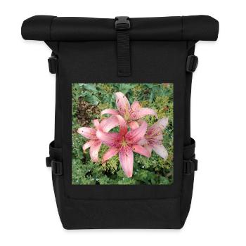 Pink Lily Blossoms - Roll Top Backpack - black - Front