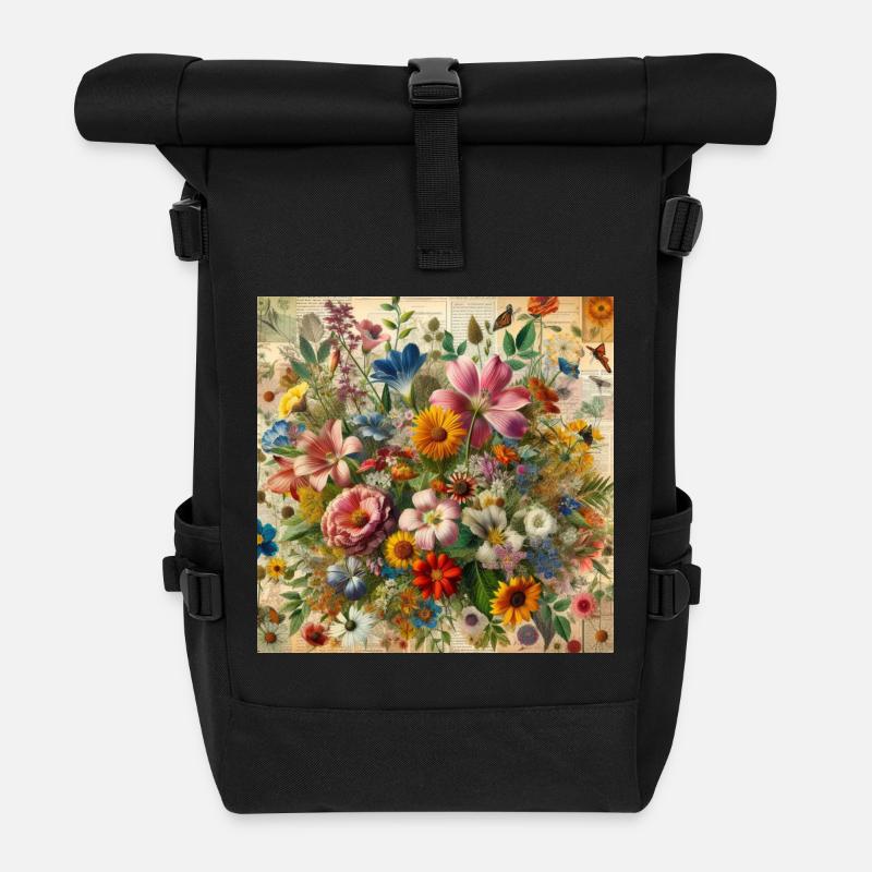 Blumen - Rolltop Rucksack - Schwarz