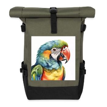 Watercolor macaw - Roll Top Backpack - olive/black - Front