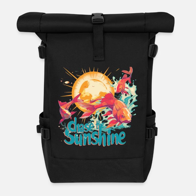 Chasing the sun, Pisces, sun in retro style - Roll Top Backpack - black