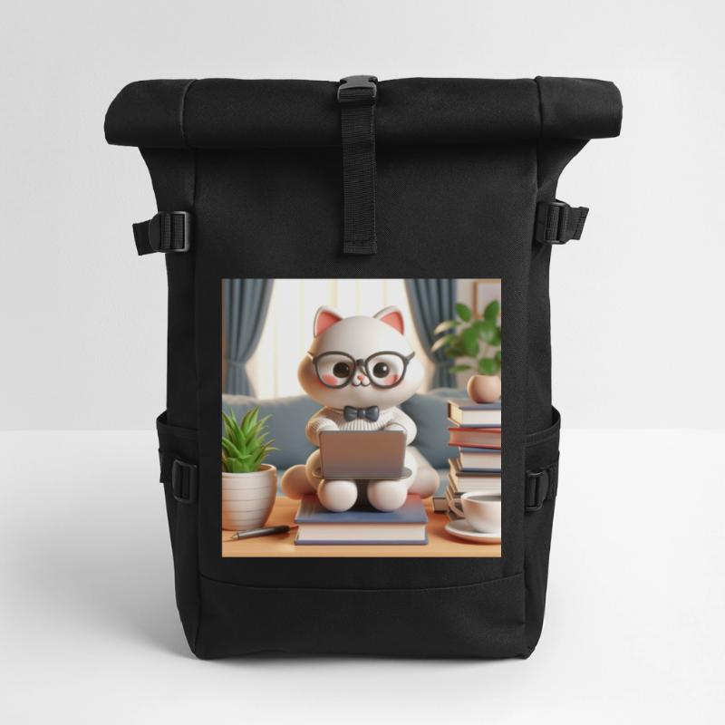 3D Computer Cat Roll Top Backpack