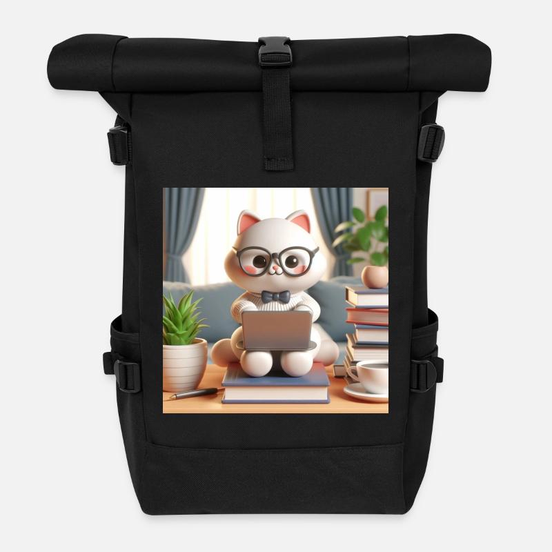 Chat d’ordinateur 3D - Sac à dos roll top - noir